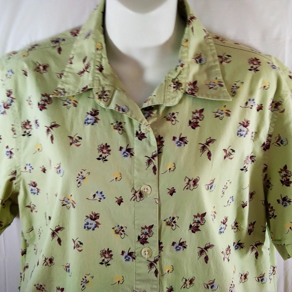 LL Bean Camp Shirt Large L Green Floral